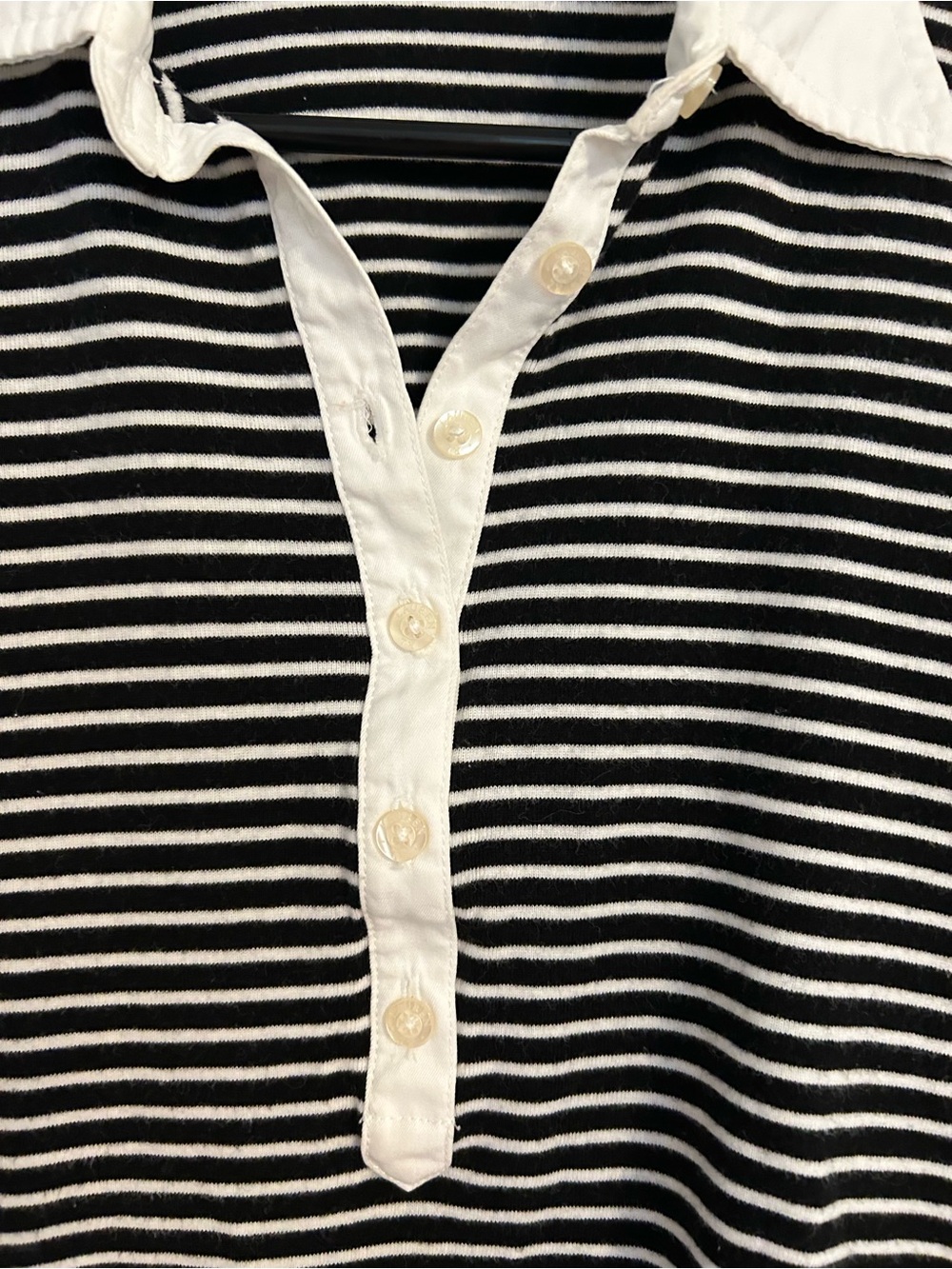Vintage Lauren Ralph Lauren Black and White Striped Button-Down Polo - Picture 2 of 5